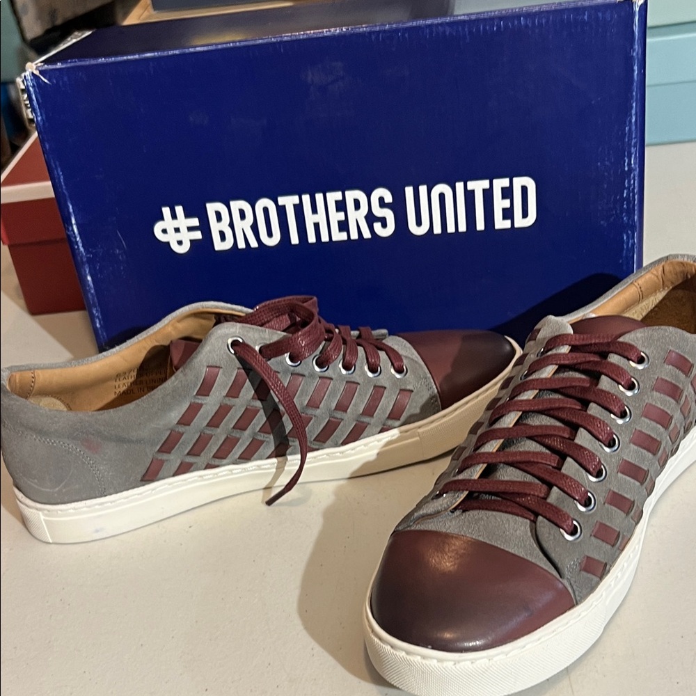 Men’s size 9 leather suede call out Brothers United Burgundy Gray Men's Sneakers